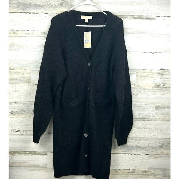 Michael Kors Women’s XS Black Wool Blend Long Oversized Duster Sweater NWT - Picture 2 of 10